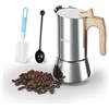UPOHYEE Caffettiera per caffè espresso a induzione, adatta a 6 tazze da 300 ml, in acciaio inox 304 + 430, per caffè espresso, con cucchiaio dosatore e spazzola in spugna (KPS9)