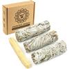 MUT22 3 Salvia Bianca e 1 Palo Santo Sacra da Bruciare - Erba di Purificazione e Armonia, Salvia Apiana 100% Naturale, Ideale per la Pulizia Spirituale e i Rituali Energetici
