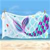 Funmo Asciugamano da spiaggia a forma di sirena, 70 x 150 cm, in microfibra, per bambini, ad asciugatura rapida, leggero e sottile, per sauna, telo doccia galleggiante per ragazze