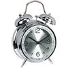 ALEENFOON - Sveglia in metallo con doppia campana, 10 cm, stile retrò, vintage, silenziosa, analogico, al quarzo, per dormite pesanti, per bambini, casa, camera da letto, viaggi, scuola (Argento)