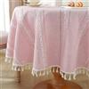 meioro Tovaglie Boho Rotondo 120 cm Tovaglia per l'arredamento Della Casa, Copritavolo Rustico Cucina, Tovaglia di Lino con Nappe per la Protezione Tavolo, Ristorante, Dinning (Rosa)
