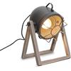Alpinaluz Lampada da tavolo industriale con faretto proiettore E27, base in legno naturale grigio e testa orientabile per soggiorno e comodino