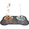 Ligo - Ciotole per Cani e Gatti di Piccola, Media e Grande Taglia, Ciotola Doppia in Acciaio Inossidabile Antiscivolo e Anti Goccia, Ciotola Cane con Tappetino in Silicone (M, GRIGIO)