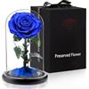 APKOL Rosa Stabilizzata Vera in Vetro, Rosa Eterna Realizzati con Rose Vere, Fiori Stabilizzati sotto Vetro a Cupola, Regalo Donna Compleanno, Regalo Mamma, Regalo Fidanzata, Moglie,Blu
