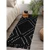 HAOCOO Tappeto da bagno bohémien, 5 x 11 cm, motivo geometrico nero in cotone intrecciato lavabile, tappeto chic marocchino tribale con nappe, tappeto da cucina, tappeto decorativo per soggiorno e