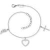 Engelsrufer Bracciale da donna in argento sterling con zirconi e ciondolo - croce cuore ali d'angelo - chiusura a moschettone - lunghezza regolabile - senza nichel, 17+3cm, Argento sterling, Zirconia