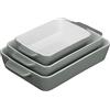 Relaxdays Set da 3 Teglie in Ceramica, Pirofile Rettangolari, per Forno, Frigo, Lavastoviglie, con Manici, Grigio Bianco