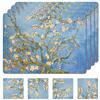 Moderry Set di 4 tovagliette in sughero resistente al calore per tavolo da pranzo, con 4 sottobicchieri abbinati, blu, design botanico, 40,6 x 30,5 cm, fondo in sughero, tovagliette rigide (fiori di