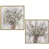 DRW Quadro in legno con fiori e cornice dipinta a mano in bianco e verde 40 x 3,5 x 40 cm