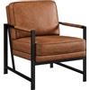 Soberine Poltrona da Salotto Moderna Poltrona Laterale di Design poltroncina da Divano Struttura in Metallo Sedia Imbottita in Pelle PU per Camera da Letto Studio Marrone Chiaro
