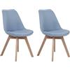 Beliani Set di 2 Sedie da Pranzo Ecopelle Azzurra Gambe in Legno Lucide Dakota