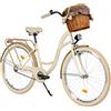 MILORD Bicicletta da donna City Bike Comfort con cestino in vimini vintage bicicletta 26,28 pollici, 1 marcia (crema-marrone, 28 pollici)