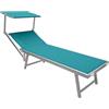 IlGruppone Lettino Prendisole Deluxe In Alluminio Pieghevole Professionale Sdraio Con Tettino Impilabili Parasole Piscina Spiaggia Terrazzo Tessuto Textilene Impermeabile Resistente Raggi Uv Giardino - Petrolio