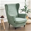 Highdi 2 Pezzi Jacquard Copripoltrona con Orecchie Elasticizzato, Copridivano da 1 Posto con Fodera per Cuscino, Lavabile Rimovibile per Bar Soggiorno Camera da Letto (Menta Verde)