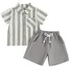 Himllauen Completini Gentiluomo da Bimbo Camicia A Maniche Corte + Pantalocini Tuta Estiva Elegante Abbigliamento Formale Battesimo Per Bambini Vestito Del Partito (A Grigio, 6-12 Months)