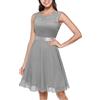 Generic Mini abito da sera da donna, estivo, in pizzo, abito corto plissettato, abito da ballo, abito da cocktail, abito da fine laurea, abito a tunica, elegante senza maniche, scollo rotondo, grigio., M