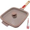 RANX INGST Bistecchiera con Rivestimento in Ceramica 26 x 24 cm, Padella Griglia con Coperchio, Pietra Quadrata con Maniglia Rimovibile