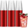 LATERN 50 Pezzi Bicchieri di Plastica Bordati in Rosso, 360ml Bicchieri di Plastica Tazze per Bevande Riutilizzabili Eleganti Bicchieri da Vino per Feste per Champagne Birra Cocktail Martini Soda