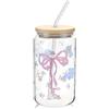 GLAITC Bicchiere Da Bere Di Vetro Da 16 Oncia Con Coperchio E Cannuccia,Piccolo Disegno Arco,Regalo Alla Moda Per Gli Amici,Tazza Da Bere Multifunzionale Delle Donne,Adatto Caffè,Succo Frutta,Cocktai