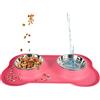 Ligo - Ciotole per Cani e Gatti di Piccola, Media e Grande Taglia, Ciotola Doppia in Acciaio Inossidabile Antiscivolo e Anti Goccia, Ciotola Cane con Tappetino in Silicone (M, ROSA)