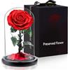 APKOL Rosa Stabilizzata Vera in Vetro, Rosa Eterna Realizzati con Rose Vere, Fiori Stabilizzati sotto Vetro a Cupola, Regalo Donna Compleanno, Regalo Mamma, Regalo Fidanzata, Moglie,Rosso