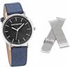 Crystal Blue Montana Bay 2460 - Orologio da polso da donna, unisex, set da 2 bracciali, in acciaio inox, in velluto blu e lancette luminose