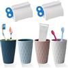 Nizirioo 4 bicchieri per spazzolini da denti di alta qualità: bicchieri in plastica, set con 2 dispenser per dentifricio, riutilizzabili in plastica per adulti, adolescenti, bambini (450 ml,