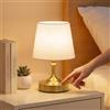 PreeOtti Piccolo Lampada da Tavolo LED Senza Fili, Batteria Ricaricabile, Dimmerabile, Paralume in Lino Bianco, Lampada da Comodino LED per Camera da letto, Sala da Pranzo, Soggiorno, Deco(Ottone)