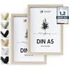 Heimlich® - Cornice per Foto - A5 14,8x21 cm, Legno di Quercia, Confezione da 2 - Cornici per Collage di Poster Diploma con Copertura in Foglio di Plastica - Espositore da Parete o da Tavolo