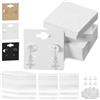 Swpeet Set di 400 biglietti da appendere per orecchini, tra cui 100 pezzi da 5,1 x 5,1 cm, quadrati, in carta bianca, vuoti, con 6 fori pretagliati, 200 chiusure in silicone per orecchini e 100