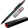 rOtring 500 portamine | 12 mine HB da 0,5 mm | fusto esagonale in plastica verde e impugnatura in metallo antiscivolo