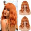 Gairyan Parrucca Arancione Lunga con Frangia BOB Parrucca Donna Capelli Mossi Ricci Parrucche Ondulate 35cm Bob Wig Onda Parrucca Corta Sintetica a Spalla Cosplay Parrucca per Donna