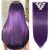 SEGOHAIR Extension per capelli con clip, set da 8 pezzi, 18 clip, testa piena come capelli veri, lisci, parrucca sintetica per donna 66 cm, colore: viola e blu