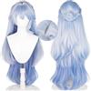 maysuwell Parrucca Cosplay Amine Game Capelli Blu Lunghi Ondulati per Donne Halloween, Comic Con, Spettacoli Cosplay