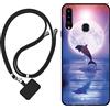 Sunrive Cover compatibile con Samsung Galaxy A20s,Custodia Case in molle matte Morbida Flessibile Antigraffio protettiva back Case(Luna,Delfini,Mare)+1 x Cordino Universale