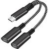 LANAFAY 2 in 1 Adattatore USB C Cuffie, Adattatore USB C a Dual USB C, Tipo C Cuffie Jack AUX Audio E 60W Type C Ricarica rapida PD 60 W Compatibile con Samsung Galaxy S23 S22 S21 S20 Note 20 Huawei