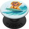 Funny Golden Retriever Dog Suring Ocean Cute Golden Retriever Dog Surfing Lei collana occhiali da sole PopSockets PopGrip Adesivo