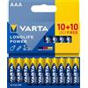 VARTA Pile AAA, 10+10 (20 pezzi), Longlife Power, Alcaline, 1,5V, ideale per giocattoli, mouse wireless, torce elettriche, imballaggio riciclato al 90%, Made in Germany
