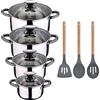 SAN IGNACIO Batteria da cucina 8 pezzi adatta per induzione Hita in acciaio inox con set di 3 utensili da cucina in silicone Daimiel
