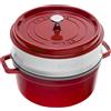 STAUB Casseruola/Cocotte in Ghisa, con Inserto per Cottura a Vapore, Tonda 26 cm, 5,2 litri, Interno della Pentola con Smaltatura Nera Opaca, Ciliegia