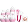 Mam Set Regalo Nascita Welcome to the World con 3 Biberon, Ciuccio Start Nano e Clip Porta Ciuccio - Rosa