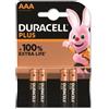 Mediawave Store Confezione 4 Duracell Plus Pile Mini Stilo AAA 100% Extra Life Batterie Alcaline