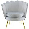 Mediawave Store Poltrona Schienale a Conchiglia VENERE in Velluto Vintage Piedi Oro da Salotto Grigio