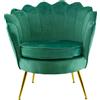 Mediawave Store Poltrona Schienale a Conchiglia VENERE in Velluto Vintage Piedi Oro da Salotto Verde