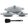 Mediawave Store Set Tegami 7pz GRIGIO in pietra vulcanica Antiaderente 24-28-32 cm con Coperchi