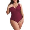 Mediawave Store Costume da Bagno Intero da Donna Tinta Unita Plus Size Scollo a V Contenitivo Bordeaux 54