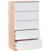 Fores Cassettiera Moderna 5 Cassetti 60x40x110 Bianco E Rovere Basic Line
