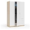 Fores Armadio Guardaroba 3 Ante 3 Cassetti Con Barra Appendiabiti Bianco Artik Rovere Canadian