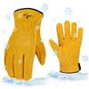 Vgo... 1 paio Guanti da Lavoro Termici Uomo in Pelle Bovina, Guanti Invernali per Edilizia Giardinaggio Magazzino Camionista(9/L, giallo versione invernale)