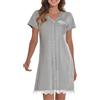 UMIPUBO Camicia da Notte Donna Estivo Manica Corta Cotone Pigiama Scollo a V Vestito da Notte con Bottoni Pizzo Comoda Casual Camici Notte Vestaglia Pigiami per Casa(Grigio, XL)